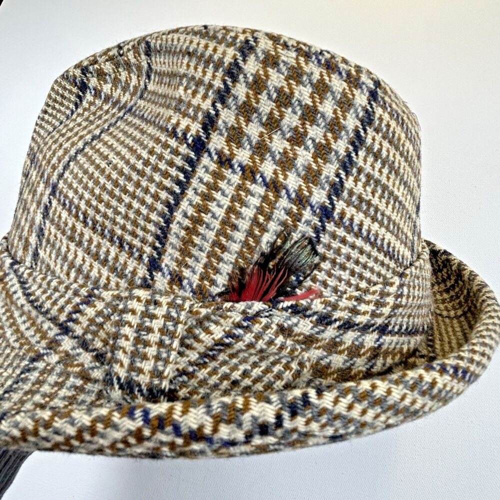 Vintage Kevin McAndrew Tweed Trilby Fedora Hat Mens Sz 7 3/8 Houndstooth Plaid W - Picture 12 of 12